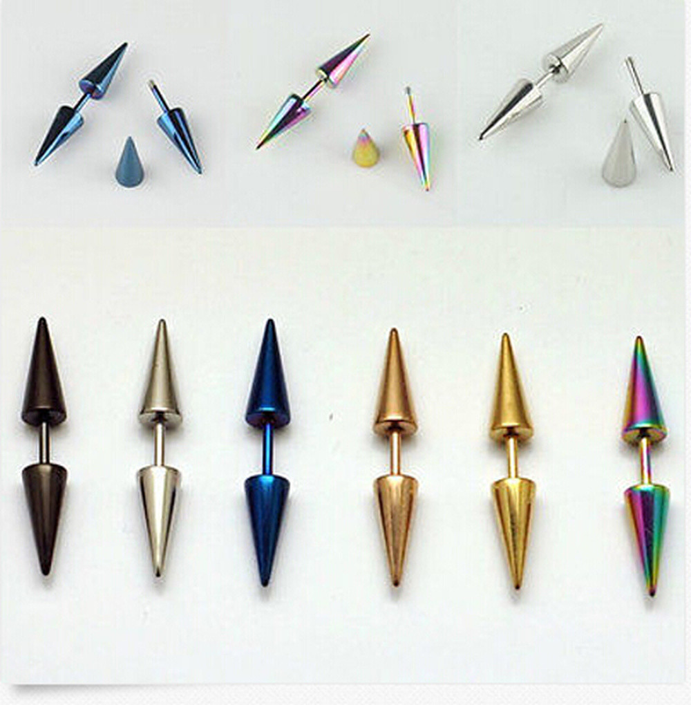 2Pcs New Fashion Punk Earrings Stainless Steel Rivet Spike Ear Studs Earring US