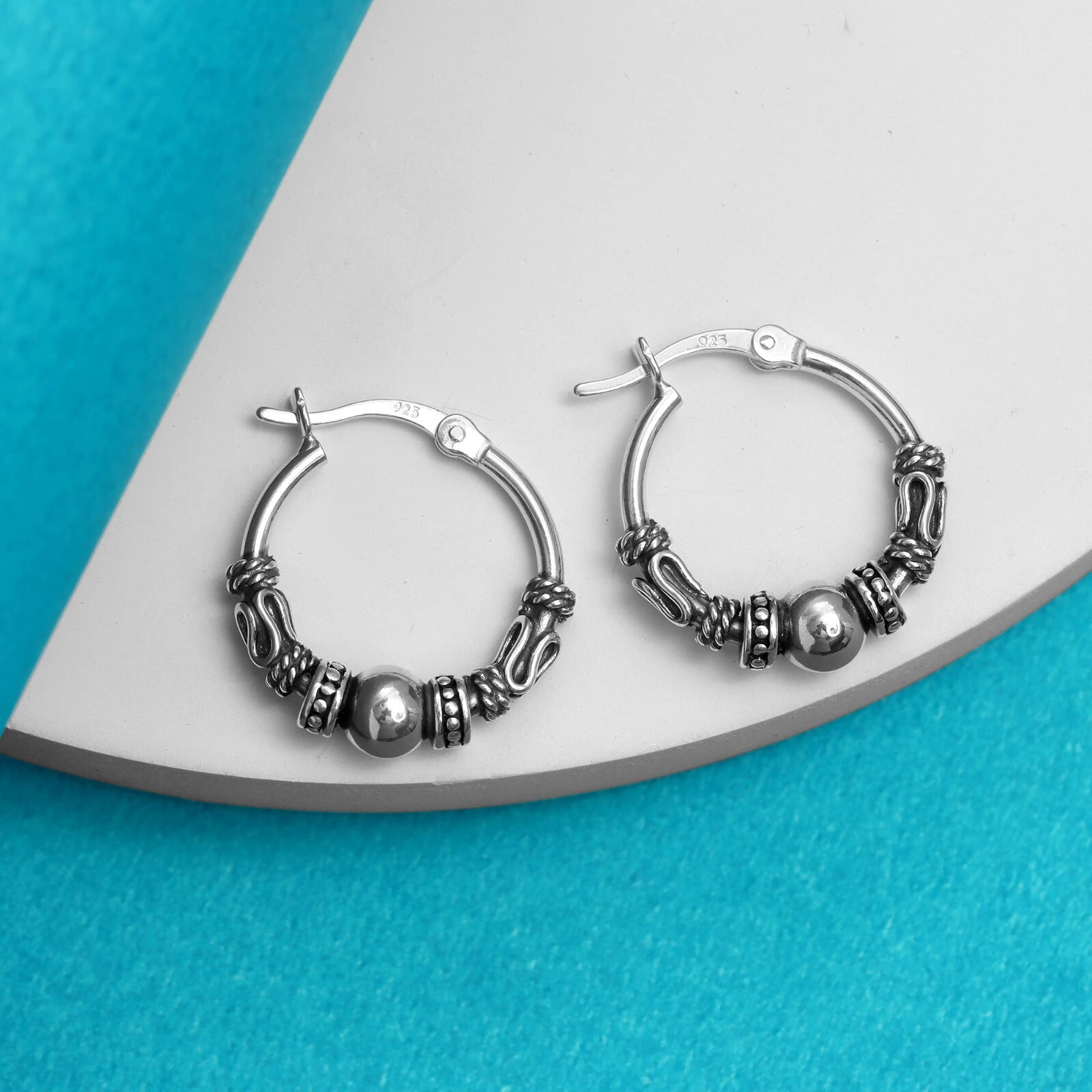 LeCalla Sterling Silver Antique Light-Weight Spiral Bali Women Teen Hoop Earring