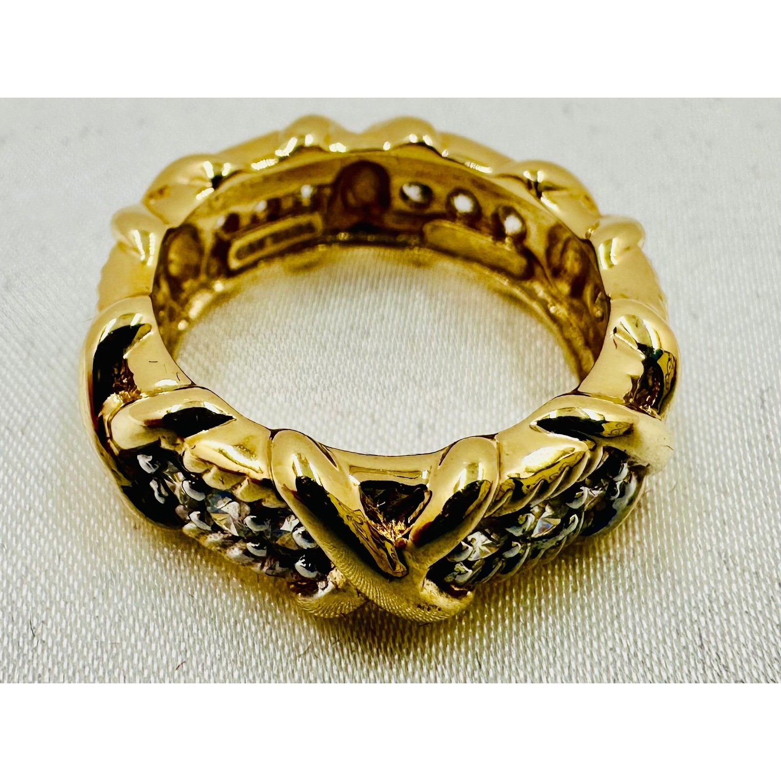 Camrose Cross JBK Gold Tone CZ X Crossover Rope Eternity Ring Size 6 Thailand