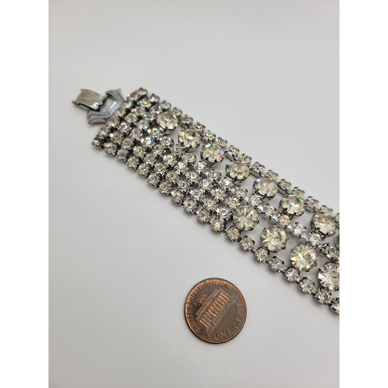 Vintage Weiss Rhinestone Wide Bracelet Rhodium Plated 1950s Mid-Century Glam