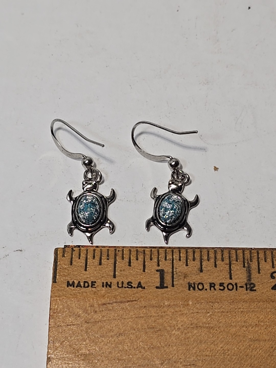 Vintage Sea Turtle Dangle Earrings Silver Toned Ocean Coastal