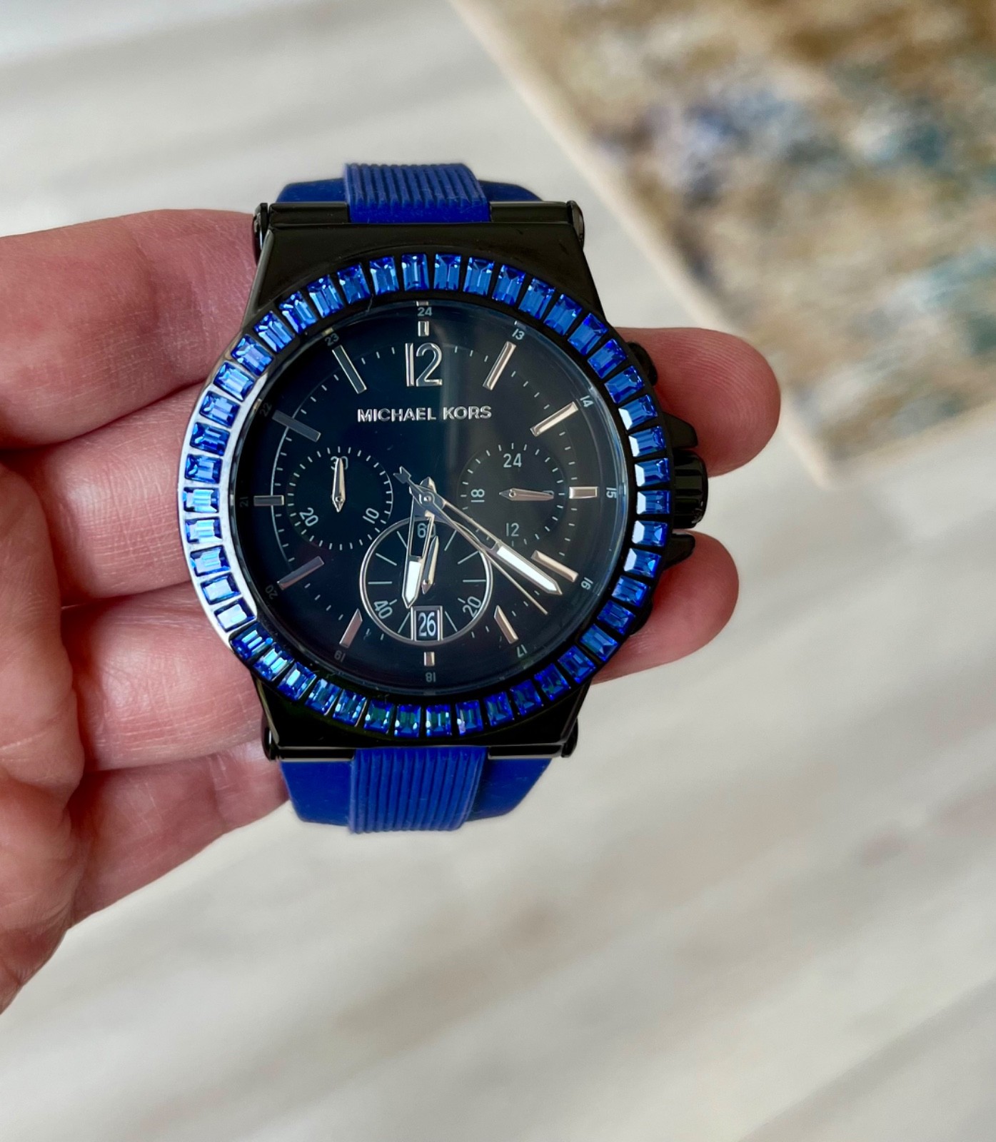 Preowned Michael Kors classic chronograph watch MK5466 with blue silicon strap