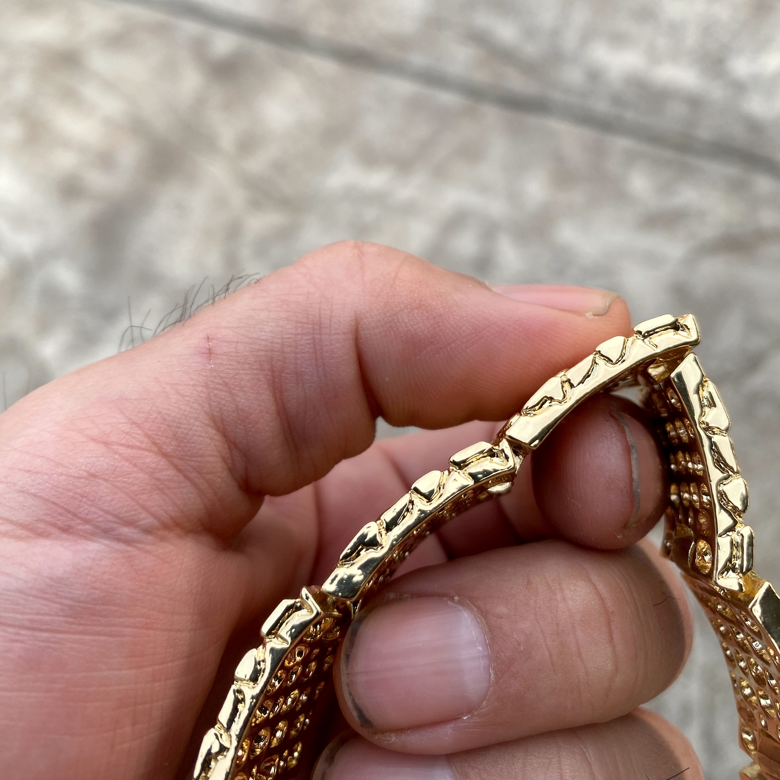Men’s 14K Gold Plated “Gold Nugget” Heavy Hip Hop Bracelet Big 24MM Thick 8″ in