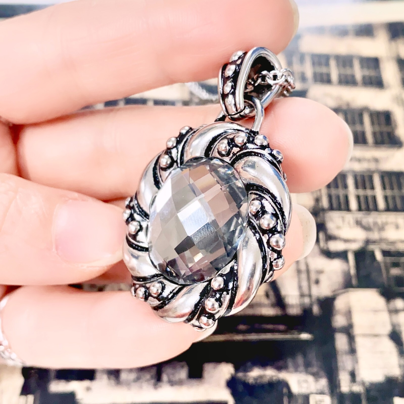 twist round necklace clear faceted glass stainless steel pendant necklace