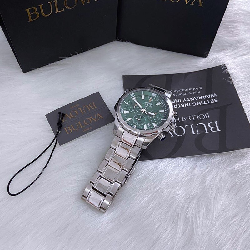 Men New Bulova Classic Green Marine Star Stainless Steel 96B396 Watch (43MM)