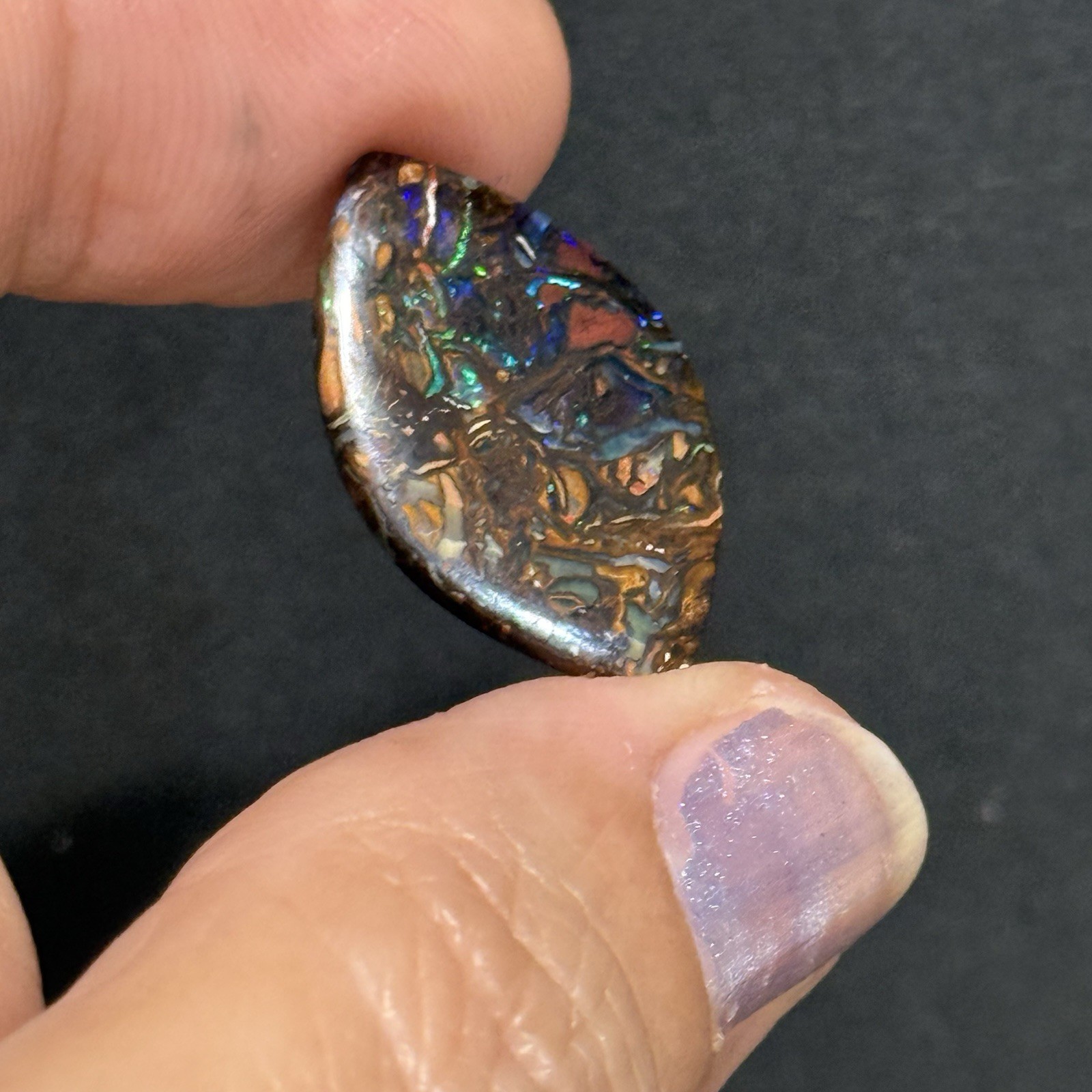 8.05ct 24×14.6×2.7mm Finely Polished Australian Koroit Boulder Opal Cabochon