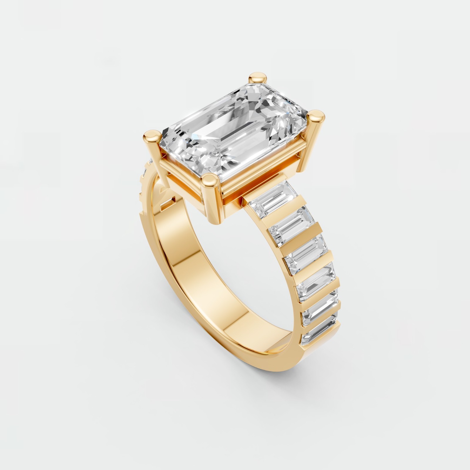 Emerald Cut Lab Grown Diamond Prong Setting Statement Engagement Ring