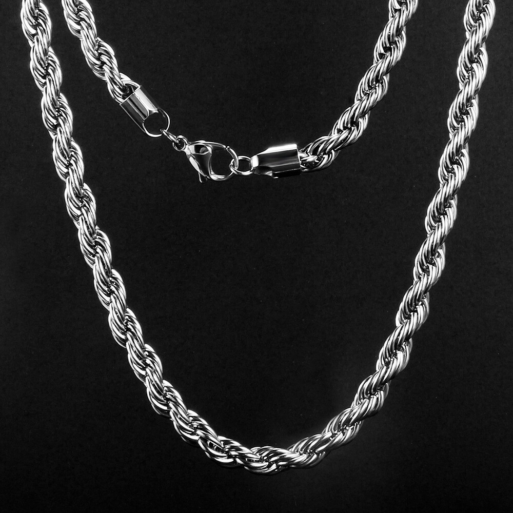 USA 8/10mm Silver Stainless Steel Women Men Rope Chains Necklaces 18”-26”