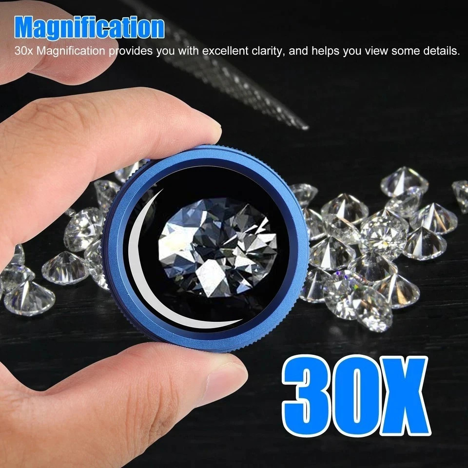 30X Jewelers Loupe Magnifier Light Jewelry Eye Loop Pocket Magnifying Glass Tool