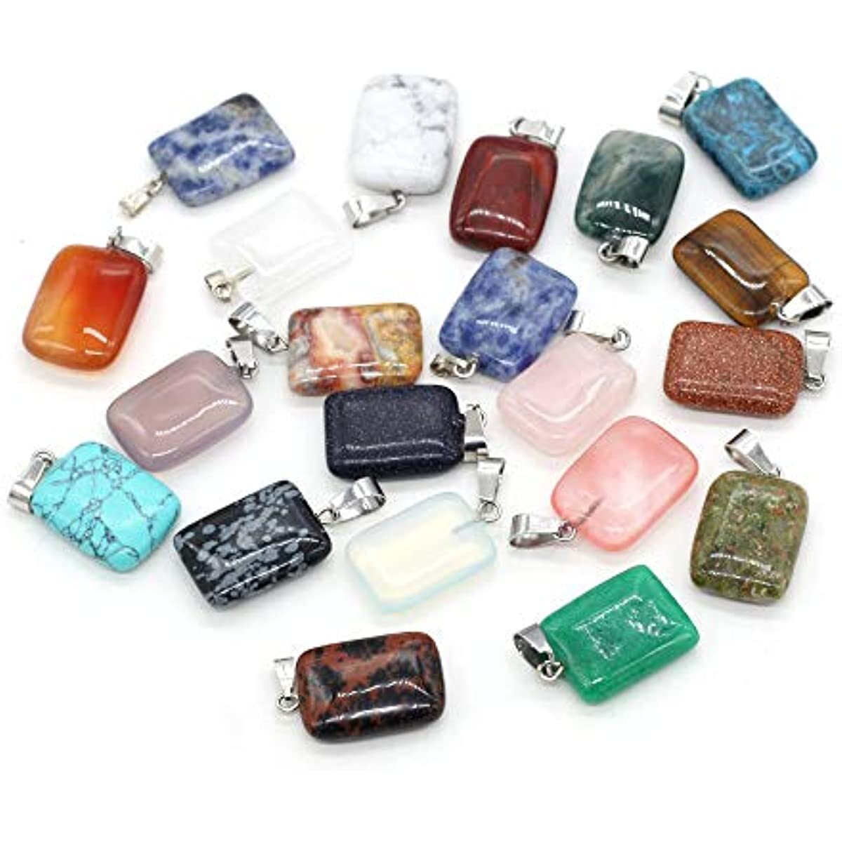 20 Pcs Natural Chakra Healing Crystal Agate Stone Pendants for Jewelry Making