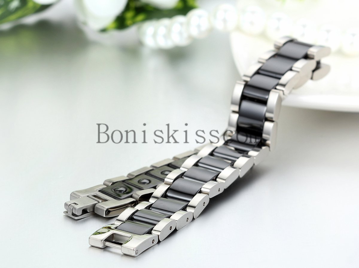 13mm Wide Men’s Ceramic Link Stainless Steel Power Therapy Magnetic Bracelet