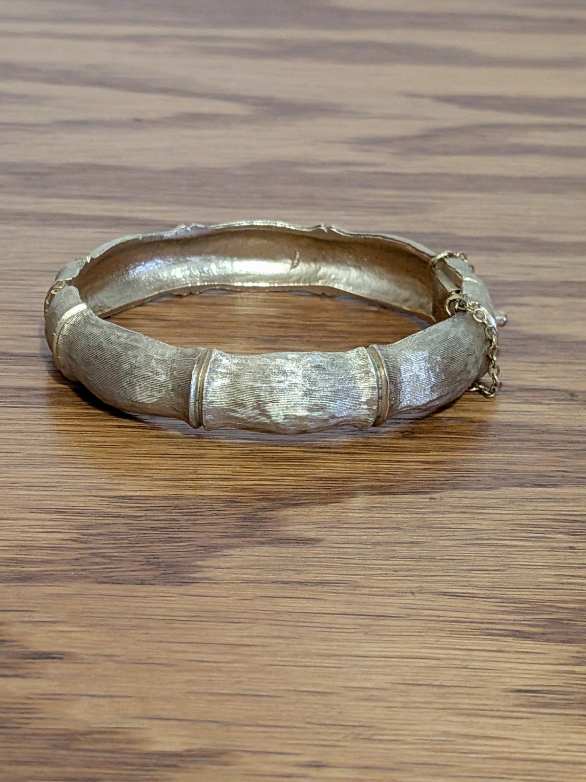 Vintage Napier Satin Brushed Gold Tone Bamboo Bangle Bracelet Safety Chain