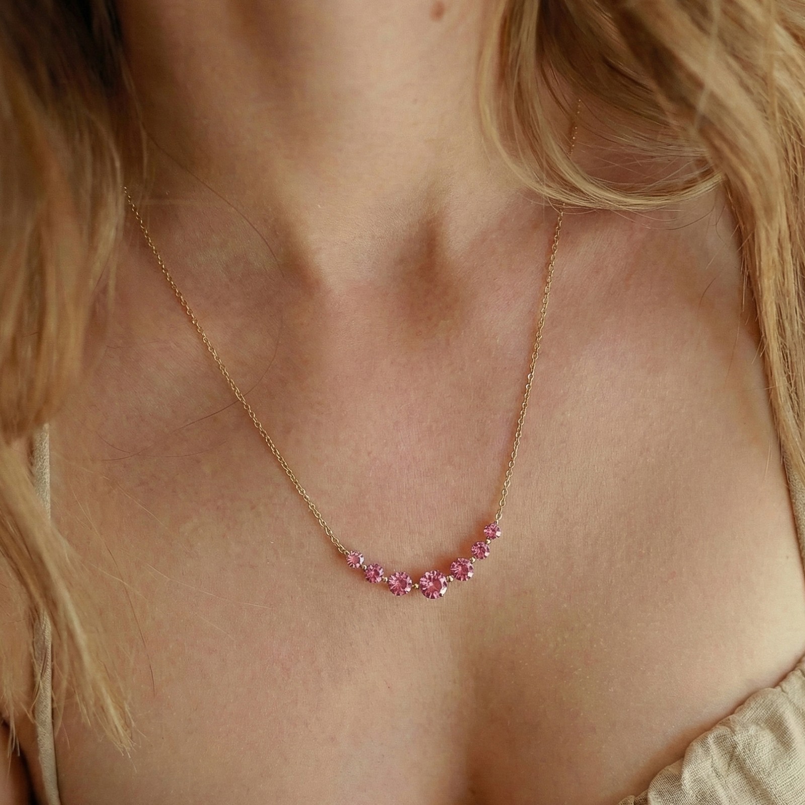 Pink Tourmaline Bar Necklace, Pink Gemstone Jewelry, October Birthstone Gift