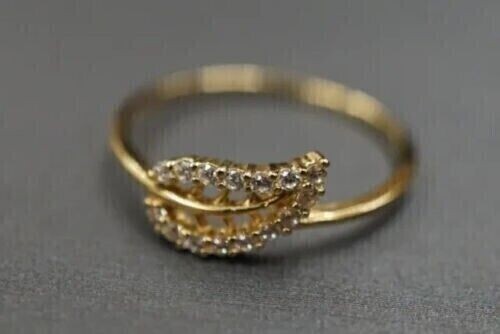 1.00Ct Round Cut Simulated Diamond Wedding Leaf Band Ring 14K Yellow Gold Plated