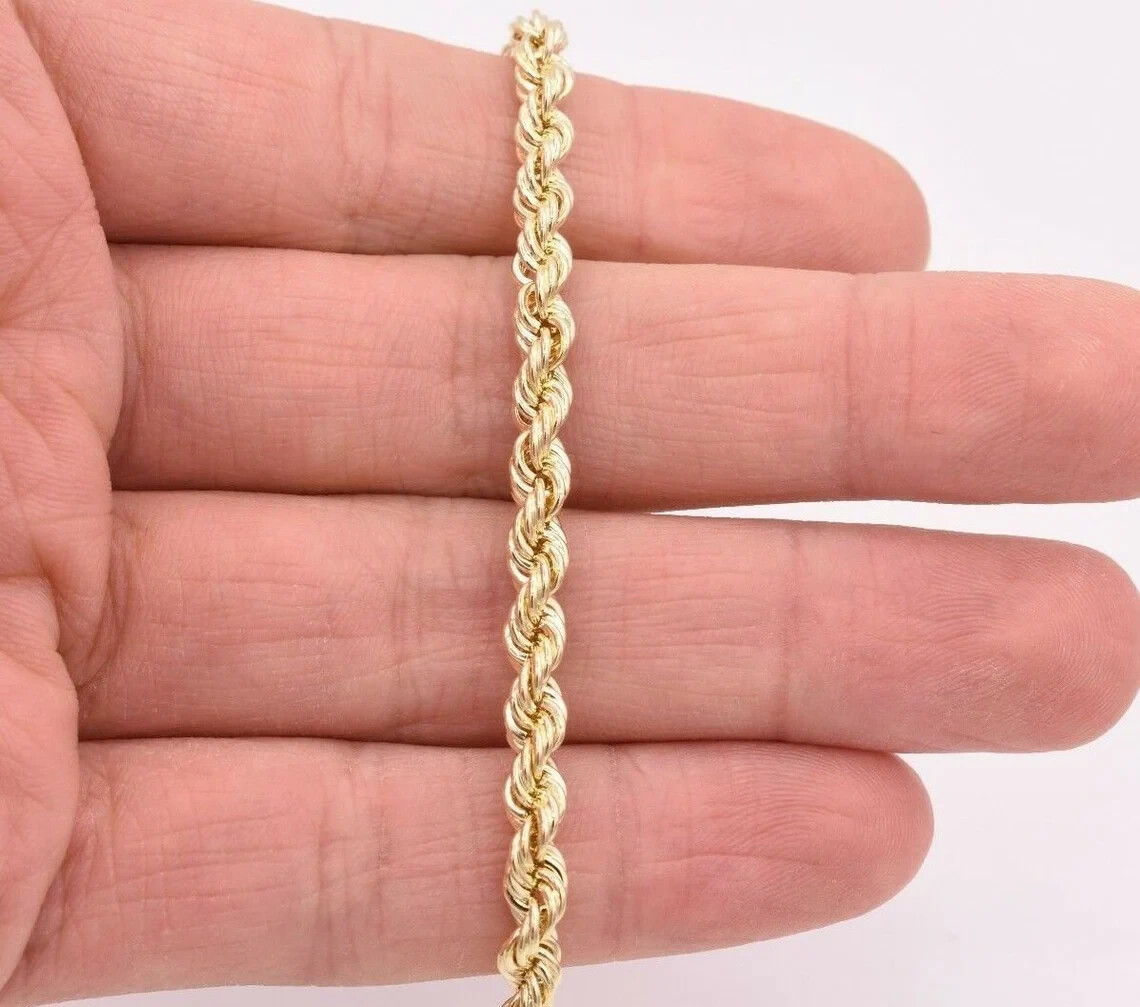 10K Real Yellow Gold Rope Chain Wide 5MM Men’s Bracelet 9″ Inches