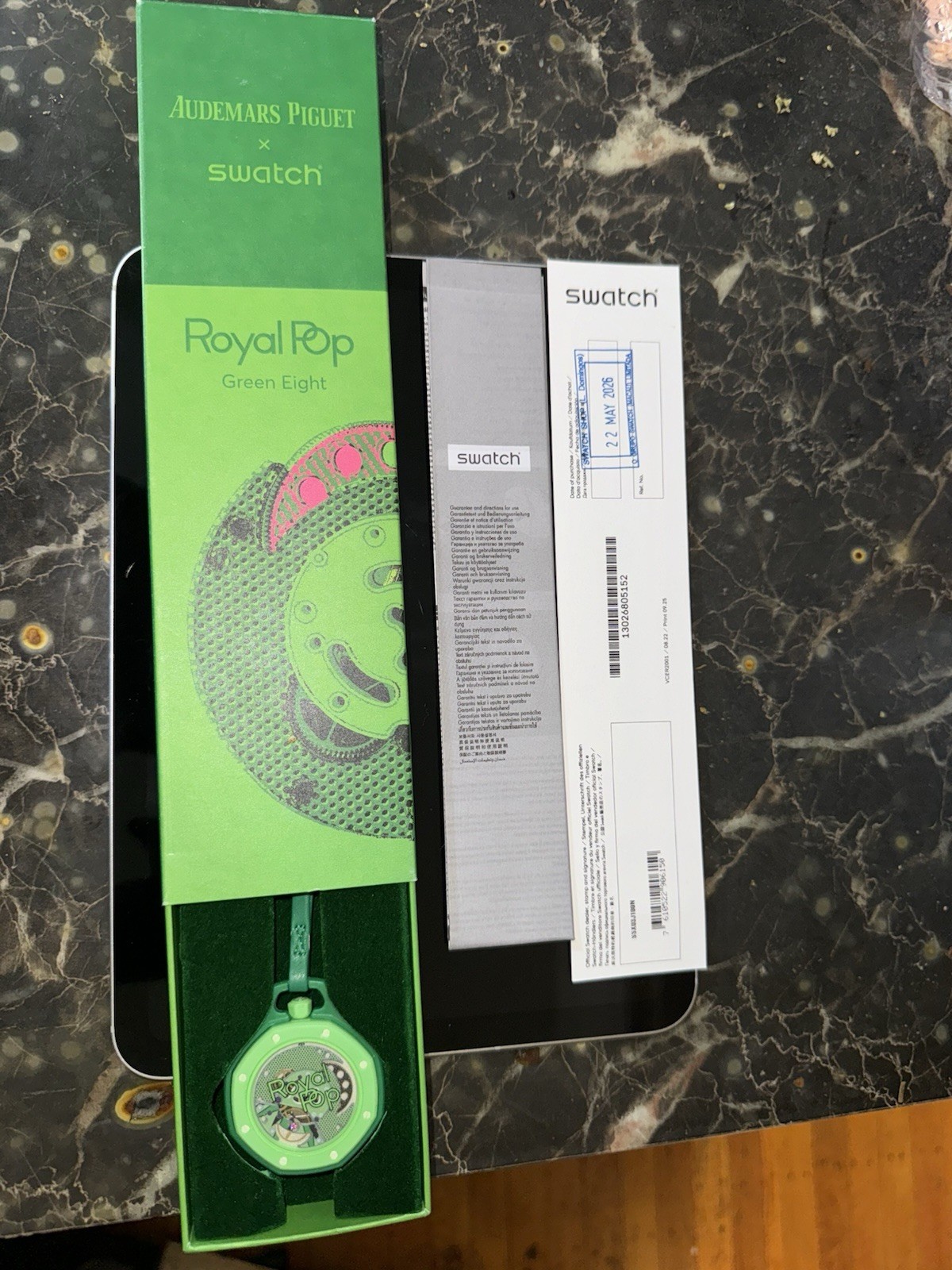 Swatch Royal Pop Green 41mm Octagon Quartz Analog Watch w/ Box & Papers