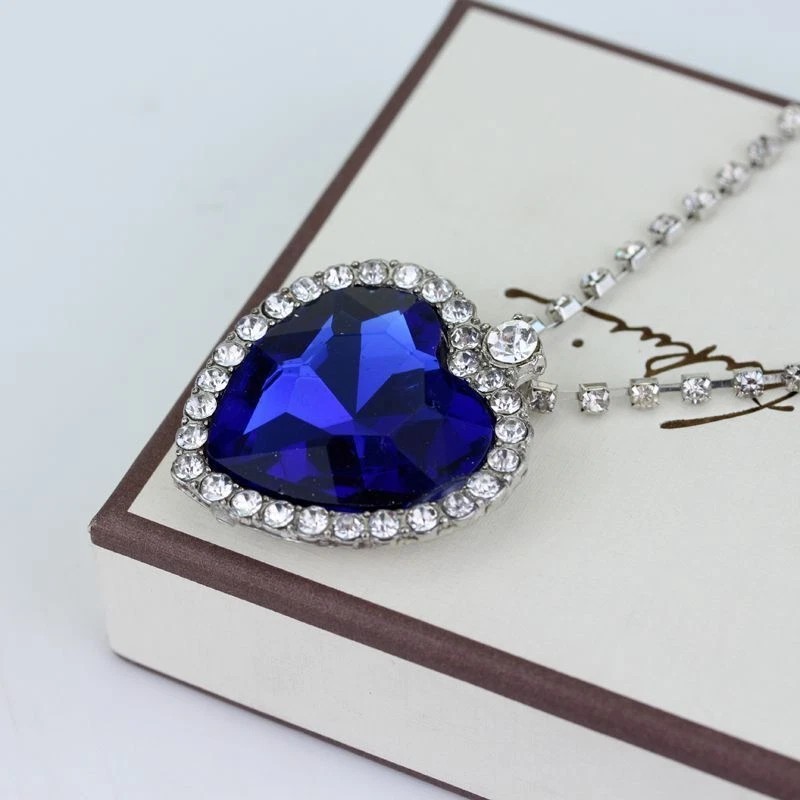 Blue Titanic Heart of the Ocean Crystal Pendant Necklace Rhinestone Jewelry