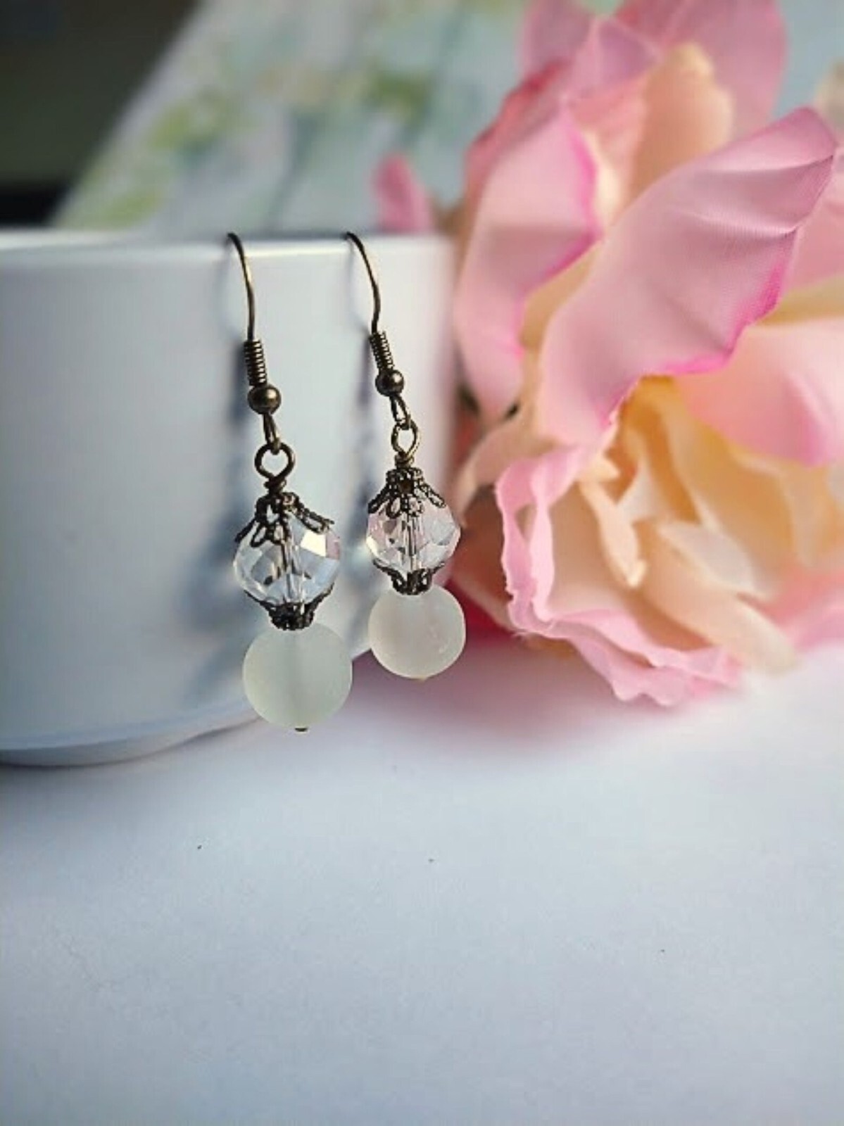 Dainty White Dangle Earrings Gift For Her Minimalist Jewelry Gemstone Dangles