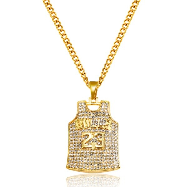 23 Chicago Bulls Michael Jordan NBA Jersey Necklace – Gold Colored – Rhinestone