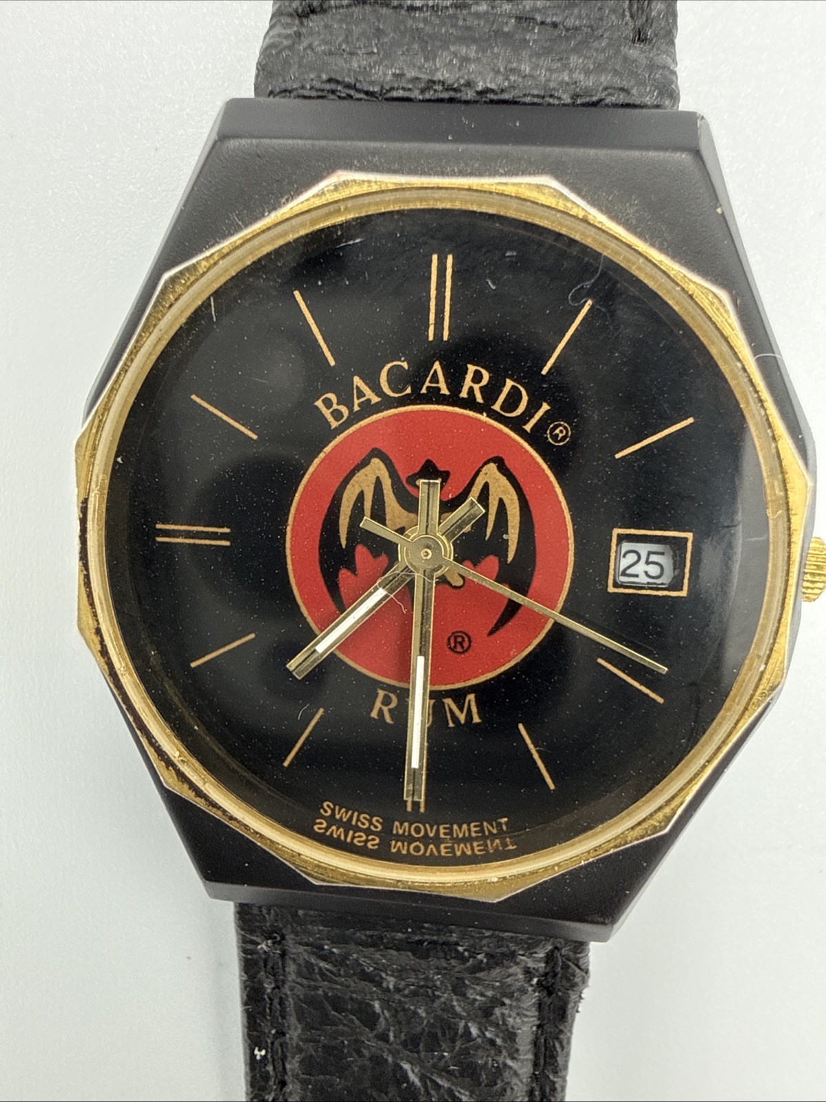 Vintage 80s Bacardi Rum Promotional Quartz Watch Octagonal Case Untested+Battery