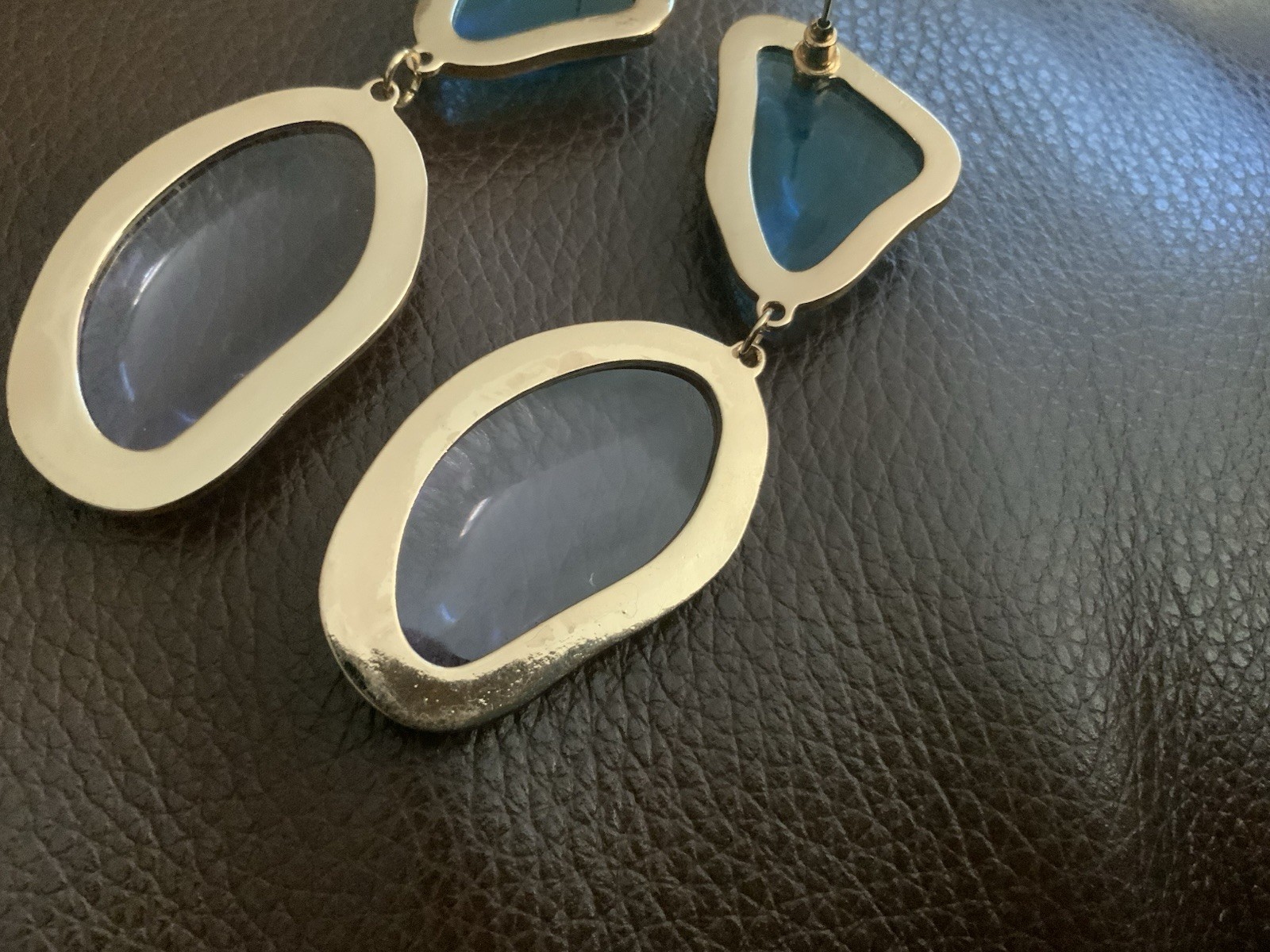 Zara Clear Earrings Gripoix Lucite Gold Cabochon Boho Geometric Statement VTG