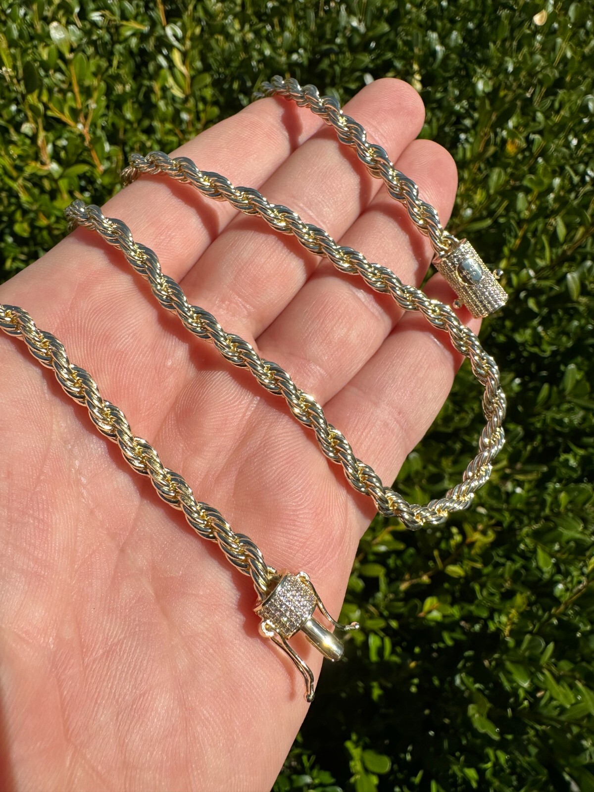 Iced MOISSANITE Clasp 14k Gold Plated Stainless Steel Rope Chain Necklace 4-6mm