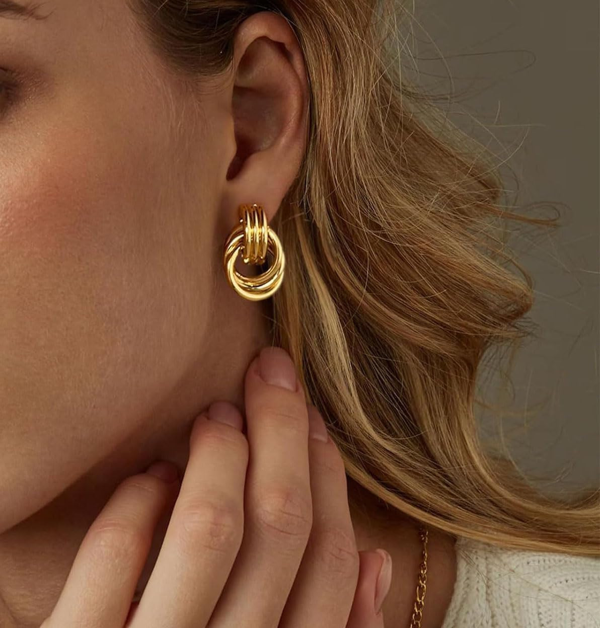 2 Pairs Gold Knot Earrings Chunky Statement Earrings Geometric Drop Dangle Earri