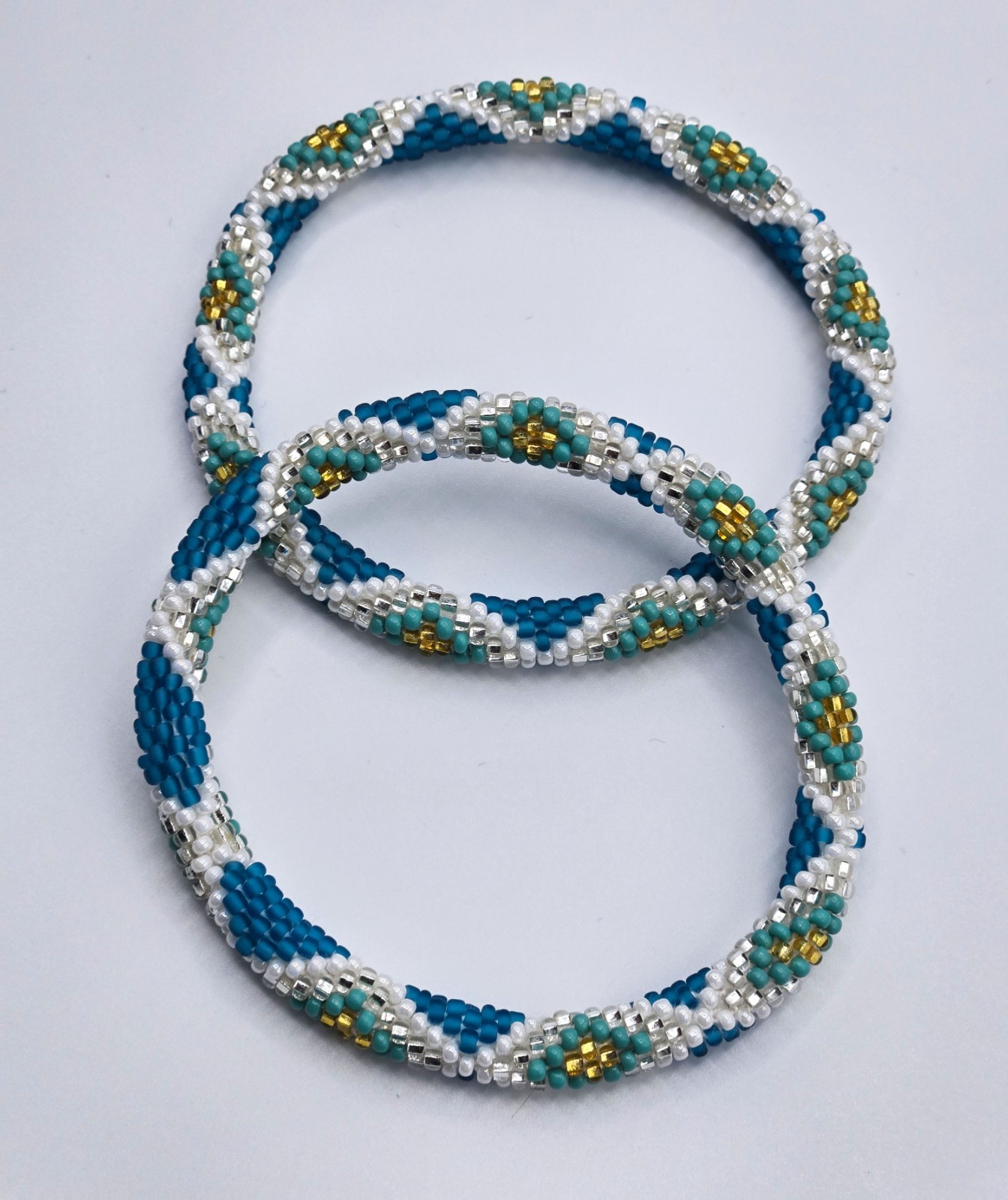 Set of 2 Handmade Glass Seed Bead Beaded Multi-Color Stackable Crochet Bracelets