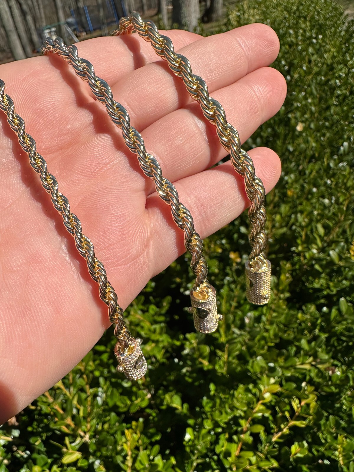 Iced MOISSANITE Clasp 14k Gold Over Stainless Steel Rope Chain Necklace Bracelet