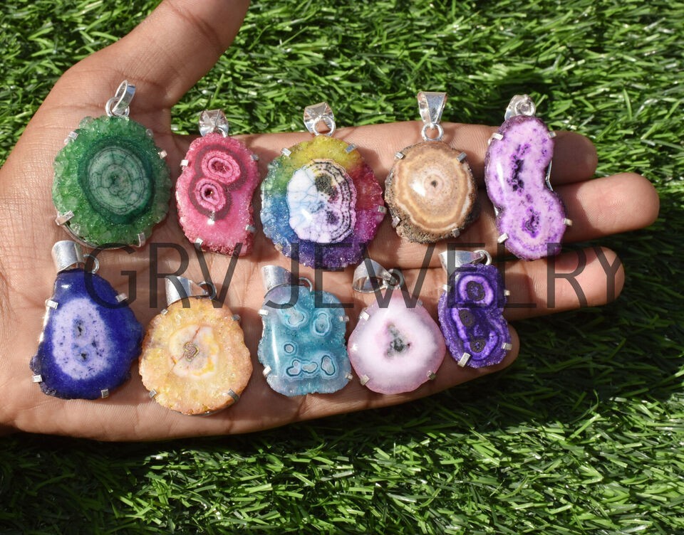 1-500 Pcs Mixed Solar Quartz Pendant Wholesale Lot Bulk: Silver Plated WH-12