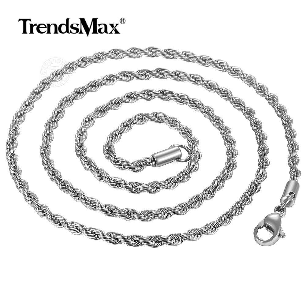 3/5/7mm Rope Twist Link Chain Stainless Steel Necklace 16″-30″ Men Women chain