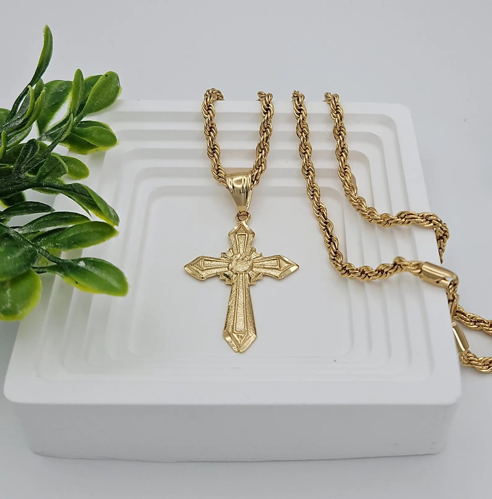 Gold Cross Necklace for Men, Large Cross Necklace, 14k Heavy Plated Gold