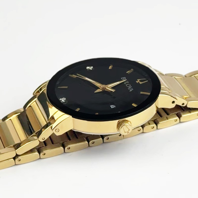 Bulova Futuro Modern 97D116 Black Diamond Dial Gold Band Quartz Men’s Watch 42MM