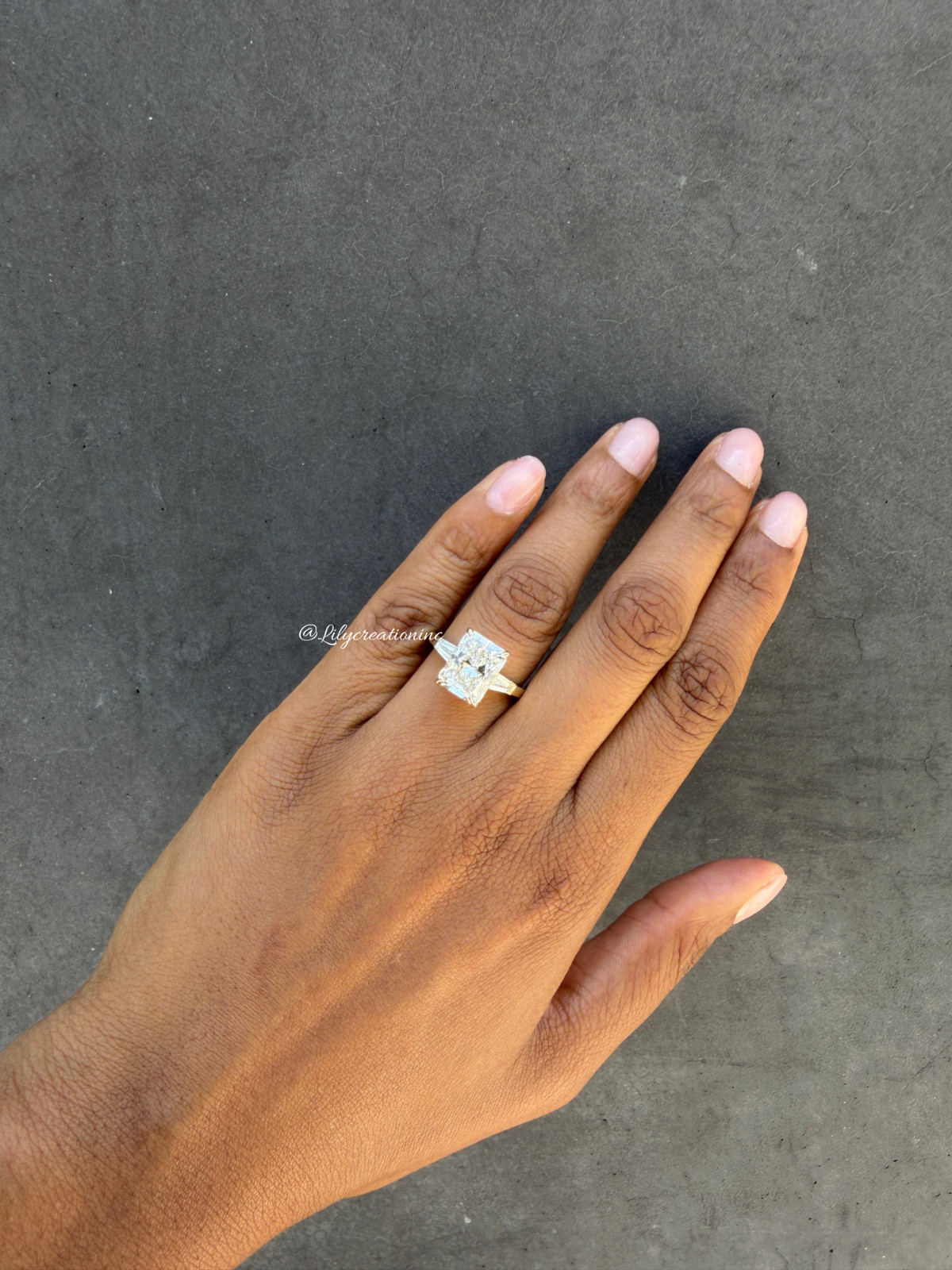 3Ct Radiant IGI Taper Baguettes Side Stones Lab Grown Engagement Ring Platinum