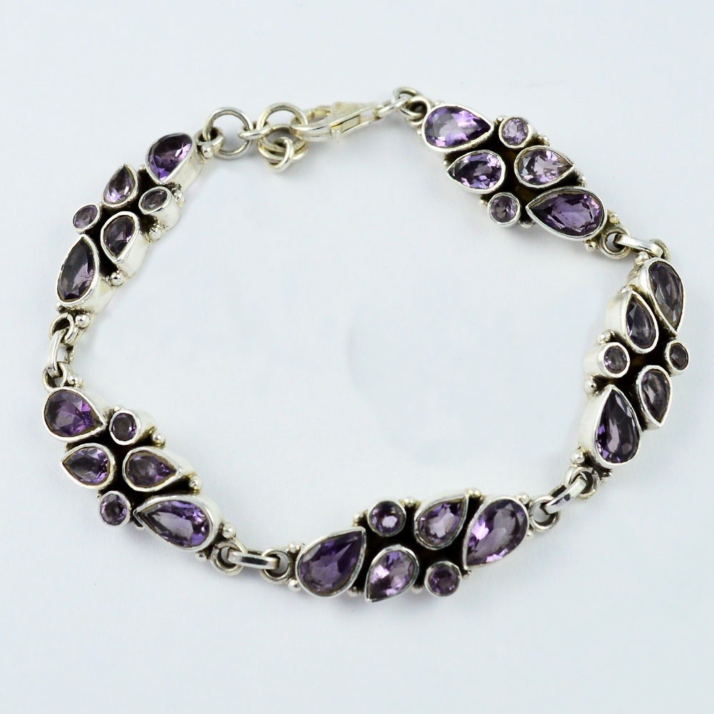 Amethyst 925 sterling silver natural gemstone bracelet handmade jewelry