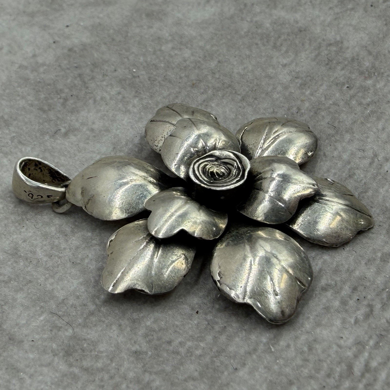 Vintage Sterling Silver Pendant Camelia Flower Classic Retro Charm