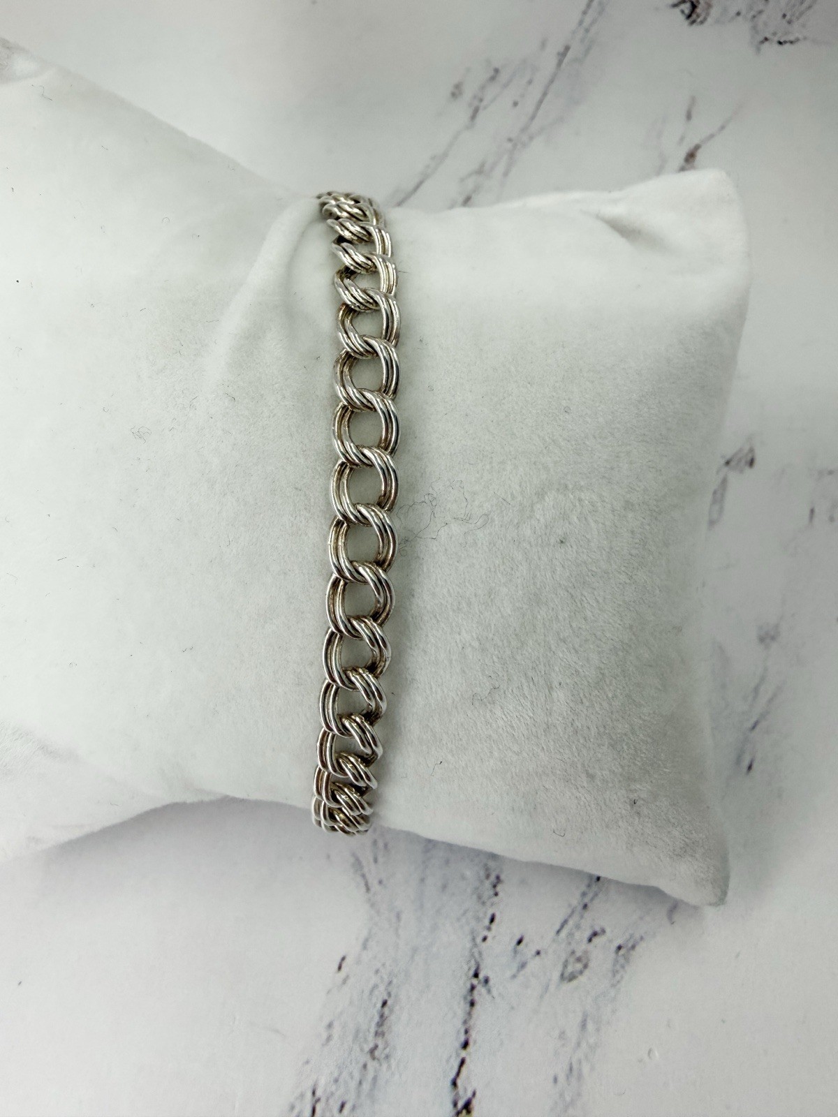 925 Italian Sterling Silver Double Curb Link Chain Bracelet 7” 5.5mm 6.85g Gift