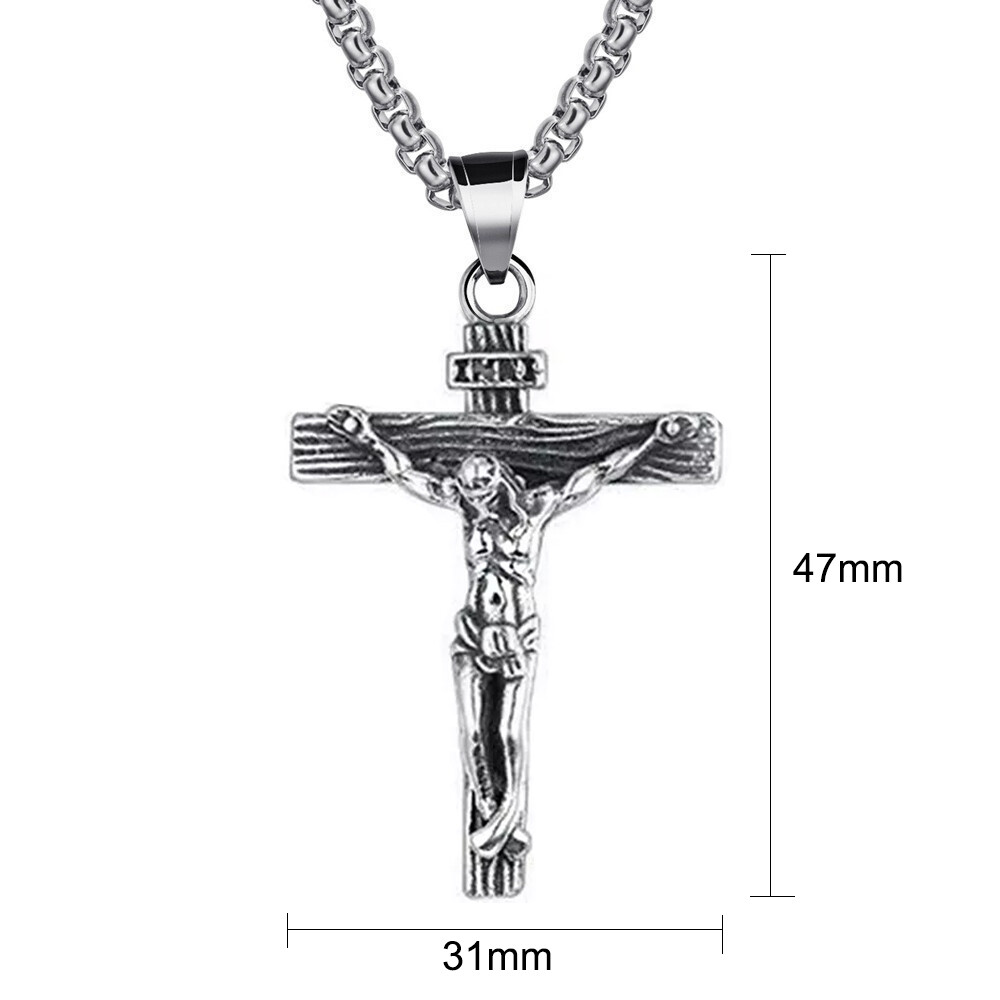Men Stainless Steel Jesus Christ Crucifix Cross Pendant Chain Necklace