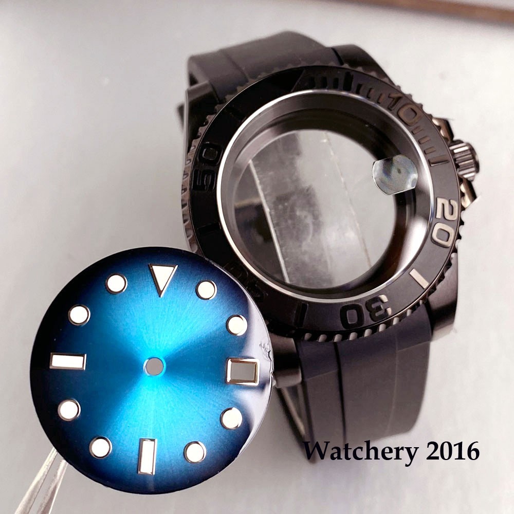 10ATM Black PVD 40mm Diver Watch Case Dial Hands Set NH35 NH36 Auto Watch Parts