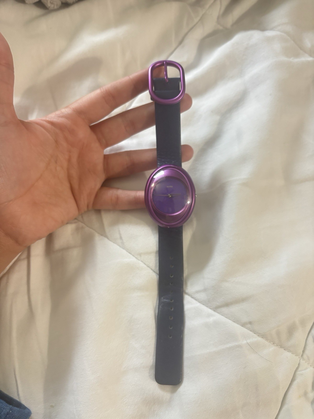 Alessi Women’s Quartz Analog Wristwatch Purple Round Case Dial Blue Leather