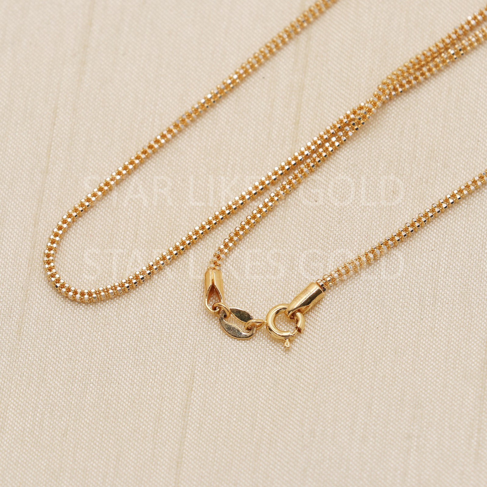18K Yellow Gold Popcorn Chain Necklace 17.75″ 4.4g 1mm Diamond Cut Mesh Link 750