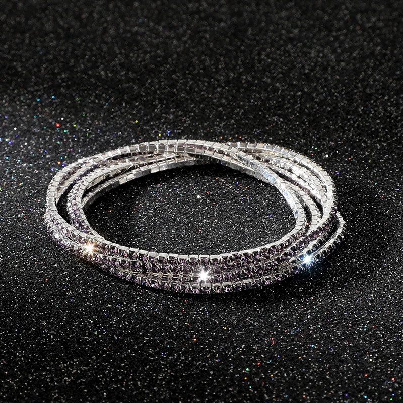 5 Pc Elastic Crystal Rhinestone Bracelet Women Gold Tone Round Chain Jewelry