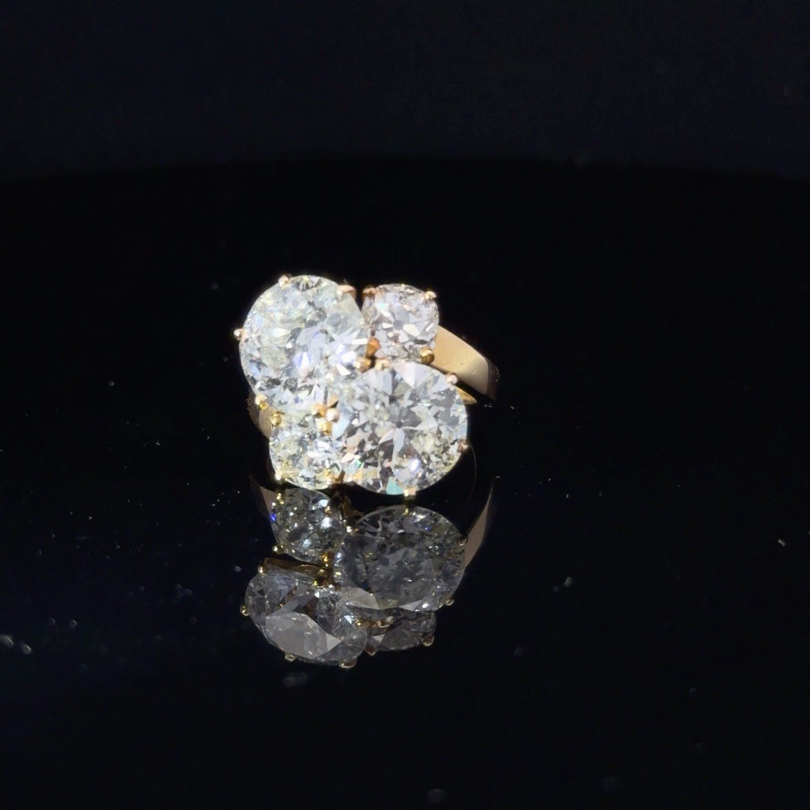 Over 9 Carat Two Old European Cut Diamond 2 Old Mine cut Diamond 18k Ring French