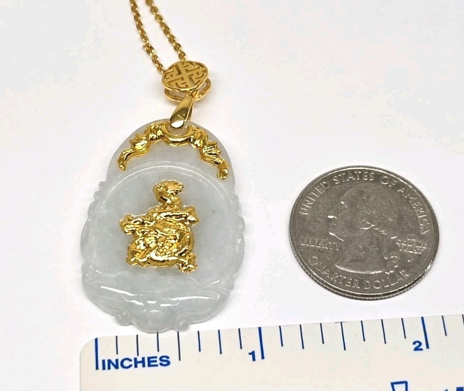 Certificated Dragon Jade Pendant 24K Gold Coated with silver hook 镀千足金玉吊坠龙生肖翡翠A货