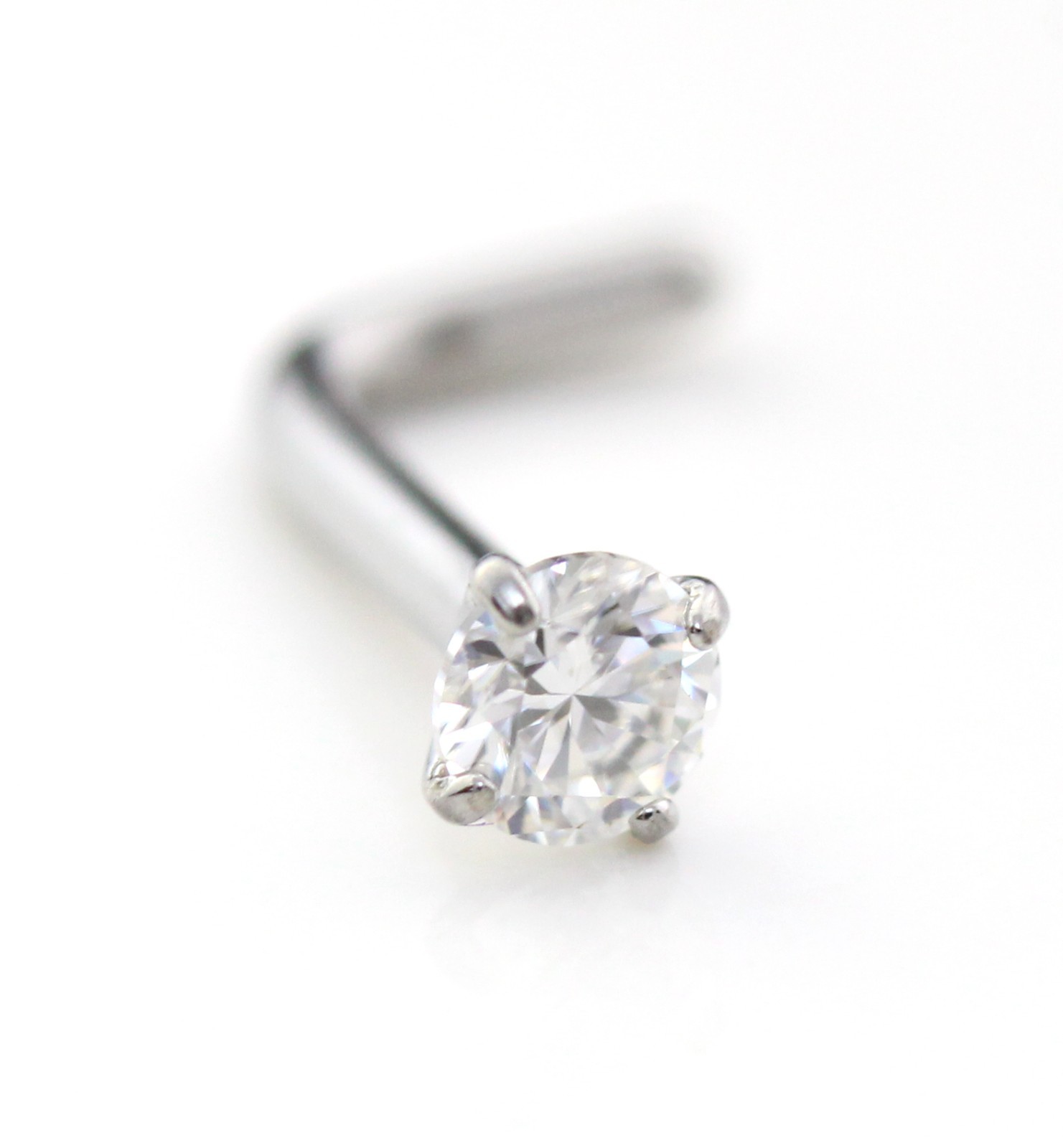 Moissanite L-Shape Nose Ring Silver Stud 18G 20G Surgical Steel Gold PVD