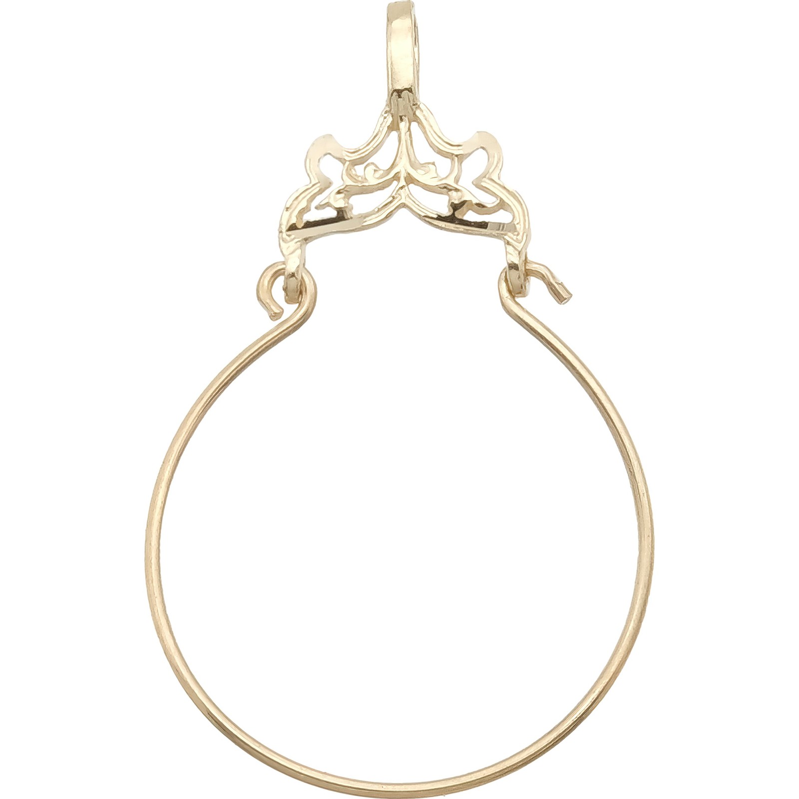 14K Gold Charm Holder Diamond-Cut Necklace Jewelry 28mm