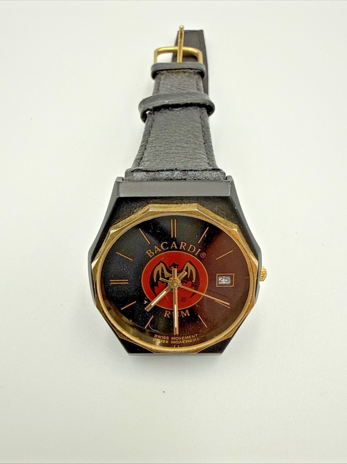 Vintage 80s Bacardi Rum Promotional Quartz Watch Octagonal Case Untested+Battery