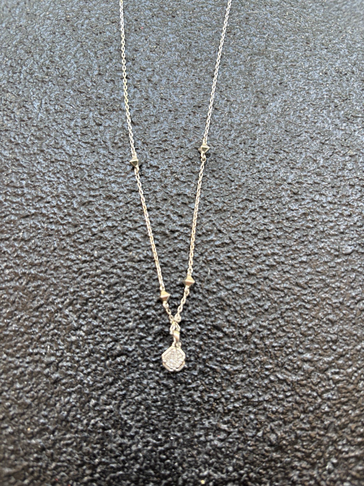 Silver Tone Metal Cable Chain Necklace Round Sparkly Grey Charm Pendant
