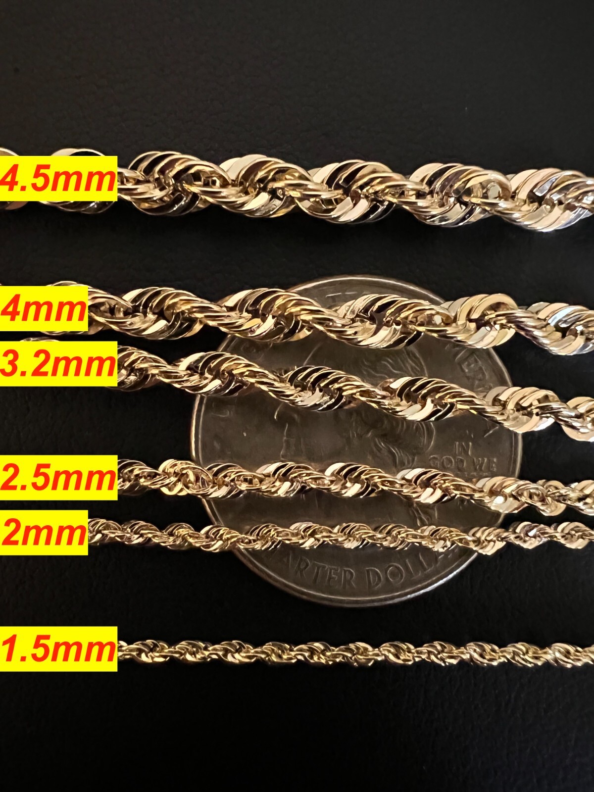 Men’s Women’s Real 10k Yellow Gold Hollow Rope Chain Necklace 1.5mm-4.5mm 16-30″
