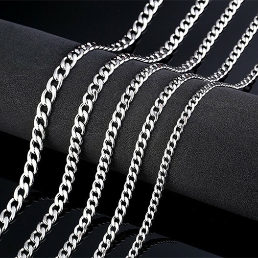 2-13mm Men’s 316L Stainless Steel Silver Curb Link NK Necklace Chain Wholesale